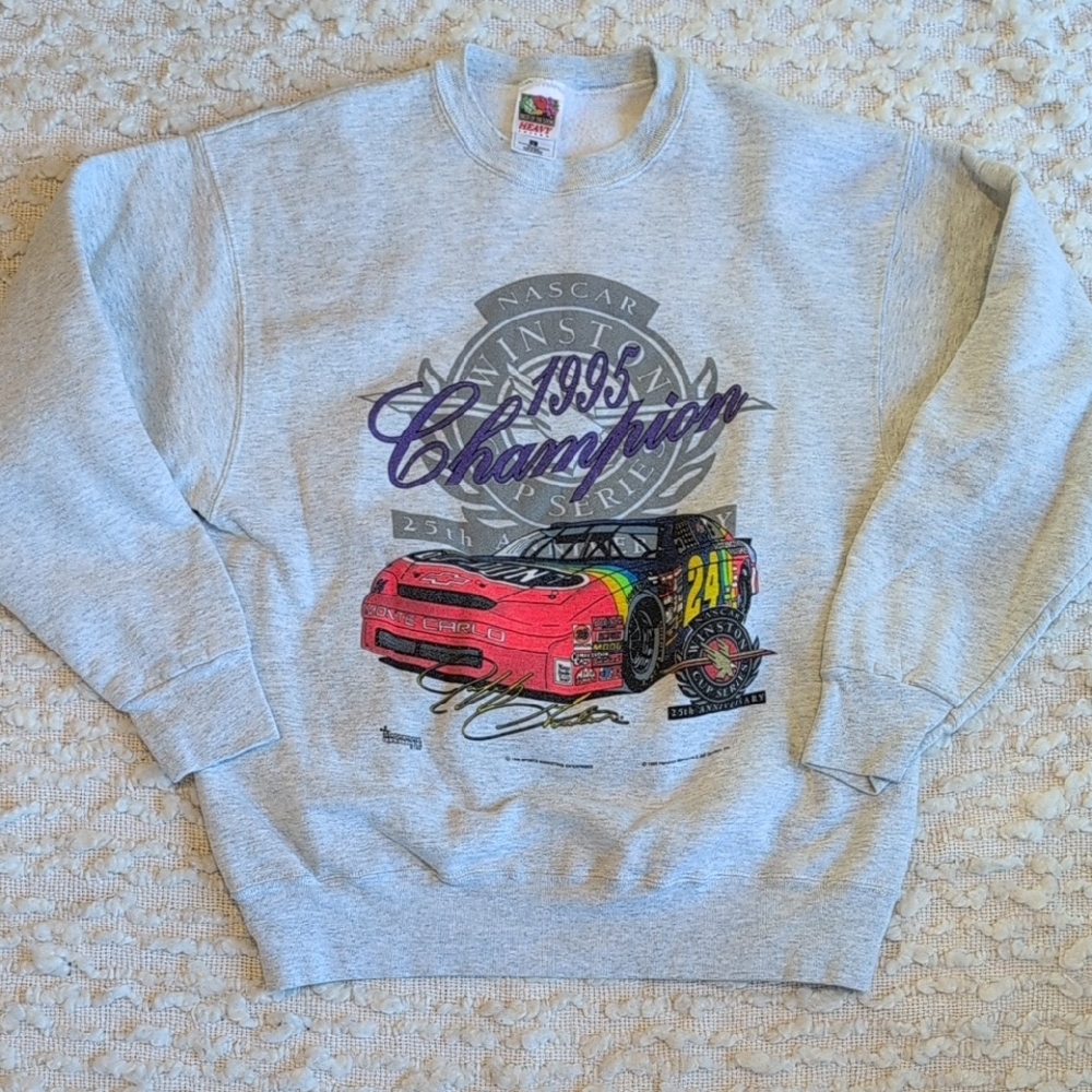 Jeff Gordon Vintage NASCAR Champion Gray Sweatshirt 1995 Winston Cup Large